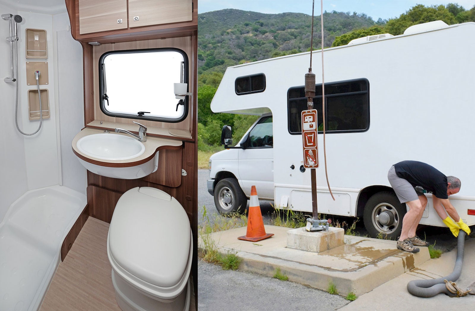 Portable RV/camper toilet and holding tank setup in Lemon Grove, California